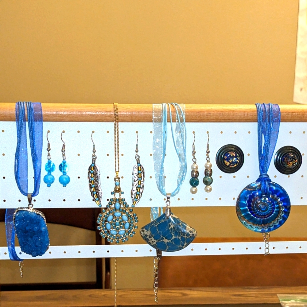A473 Four Blue/Aqua Necklaces with Coordinating Pierced Earrings